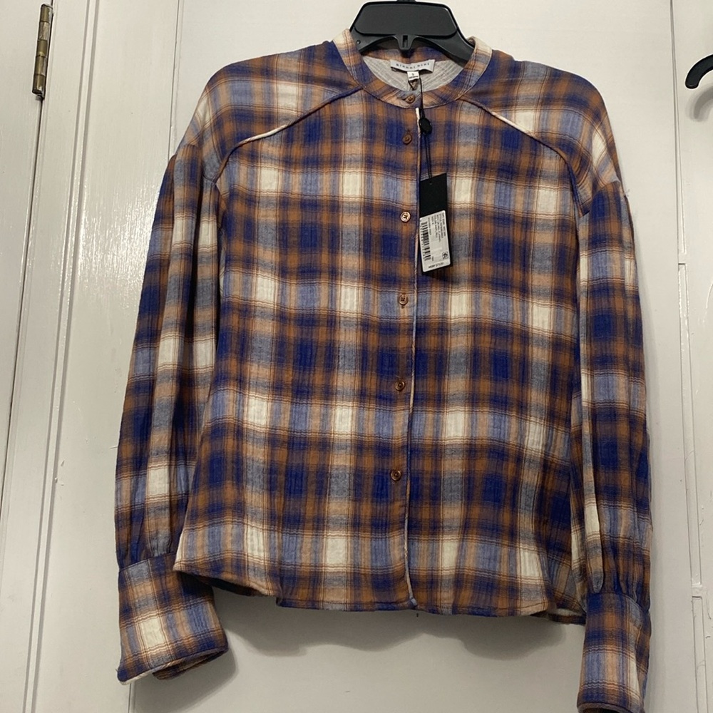 NWT $79 Anthropologie Gianni Bini Laurel Flannel Shirt Top Sz S Plaid Boxy
